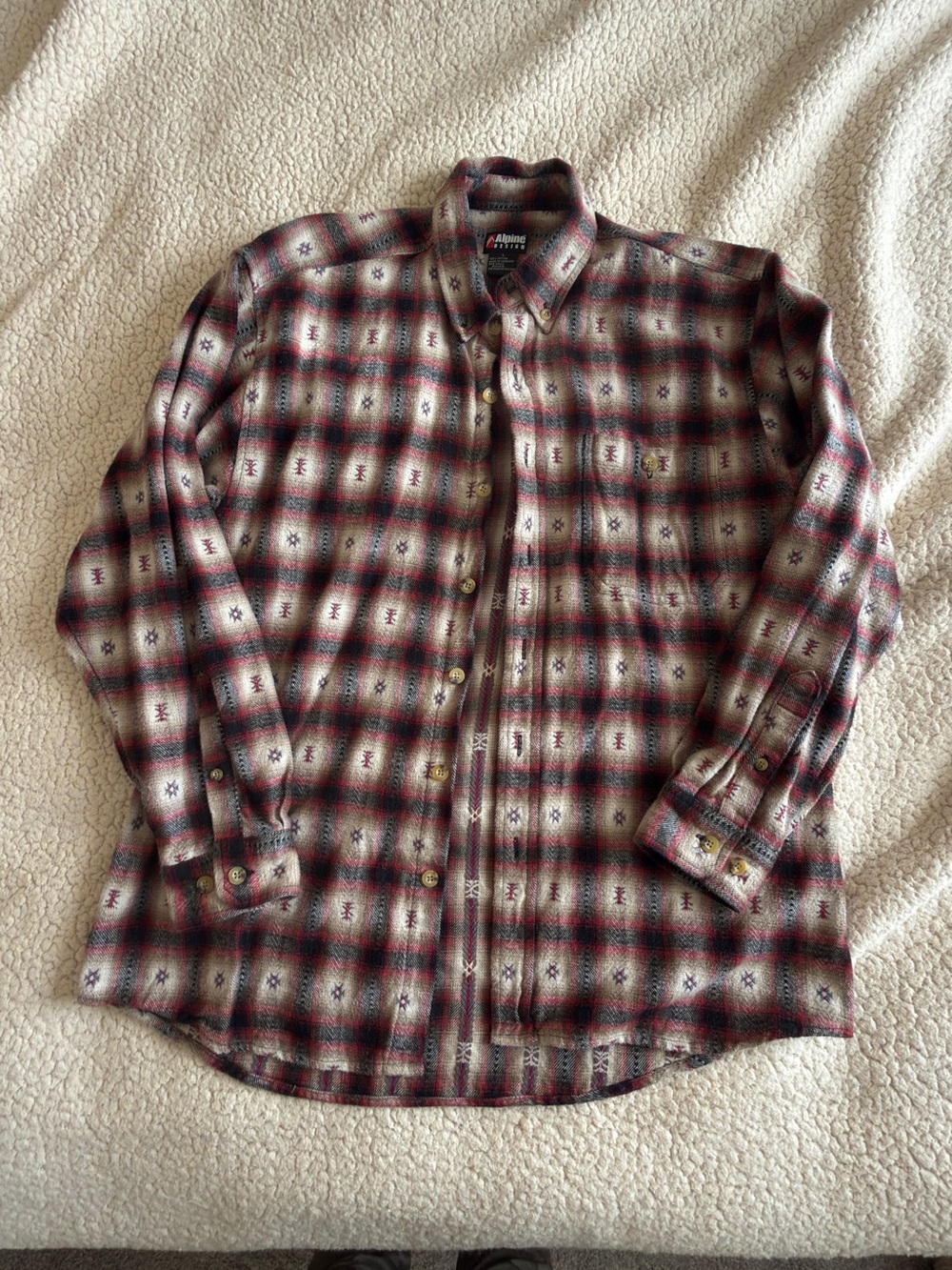 Alpine Design Southwest Aztec Plaid Button-Down Shirt Sz L mens like new vintage